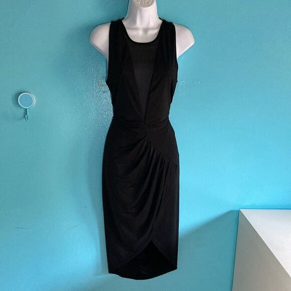 Bless'ed are the Meek Black Mya Dress Size 2 Sheer V-Neck Slim Sheath 33" Bust - Picture 6 of 16